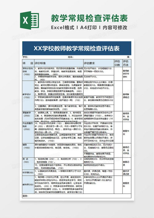 高效便捷 教学常规检查评估表Excel模板下载指南